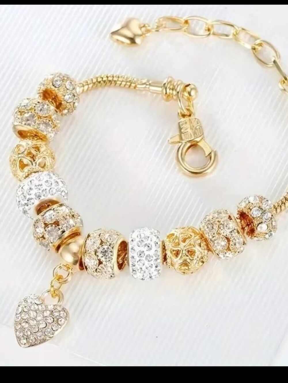 Gold Tone Heart Charm Bracelet